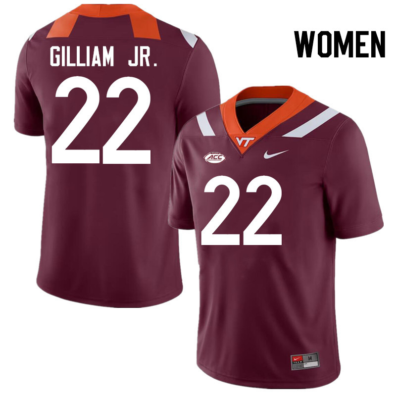 Women #22 Kelvin Gilliam Jr. Virginia Tech Hokies College Football Jerseys Stitched-Maroon